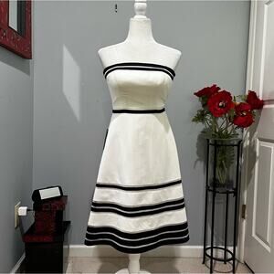 NEW Ann Taylor Silk Classic Structured Strapless Two-Tone Fit Flare Midi Dress